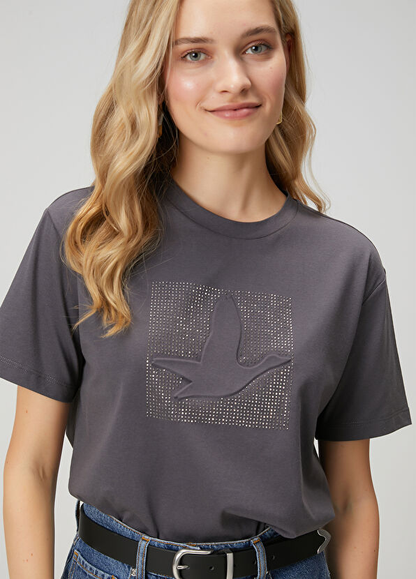 Beymen Club Koyu Gri Hotfix Logolu T-shirt - 2