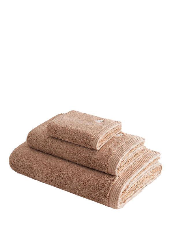 Ecocotton Pure Cotton Kahve Kelebek Bordürlü Organik Pamuk Nakışlı 3'lü Havlu Seti - 1