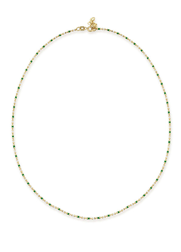 Nev Jewellery Golf Yeşil ve Beyaz Mineli 14 Ayar Sarı Altın Kadın Kolye - 1