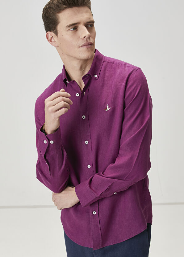 Beymen Club Comfort Fit Purple Linen Shirt - 2