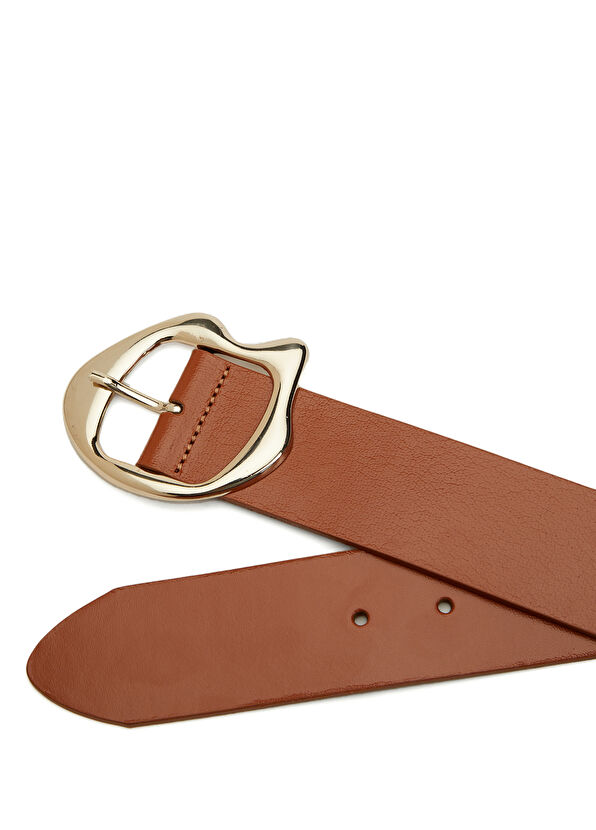 Beymen Club Tan Amorphous Buckle Women's Leather Belt - 2