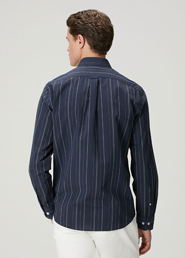 Beymen Club Comfort Fit Lacivert Çizgi Desenli Gofreli Gömlek - 4