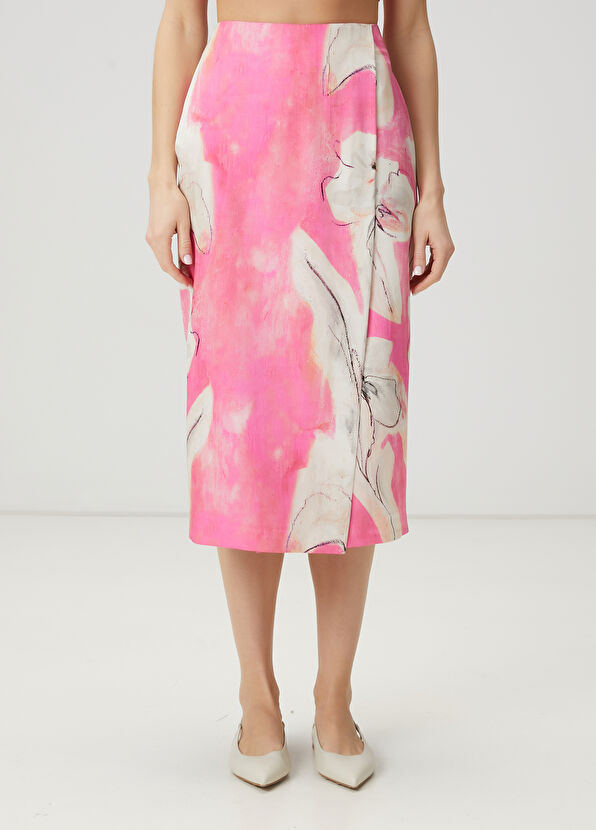Beymen Club Pink Floral Midi Satin Skirt - 3