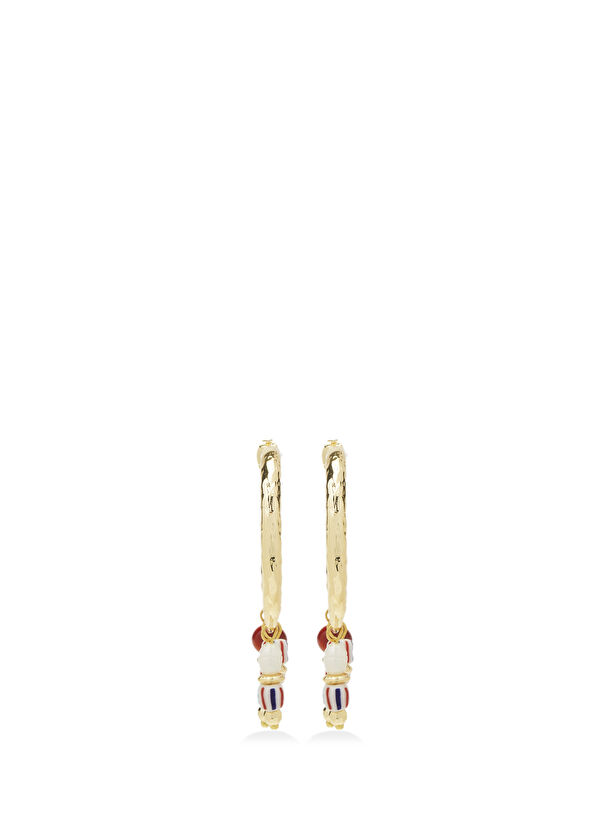 Beymen Club Gold Coral Stone Women's Hoop Earrings - 2