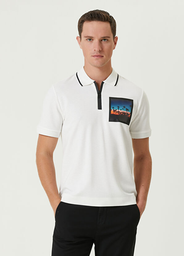 Beymen Club Comfort Fit White Polo Neck Patch Detailed T-Shirt - 1