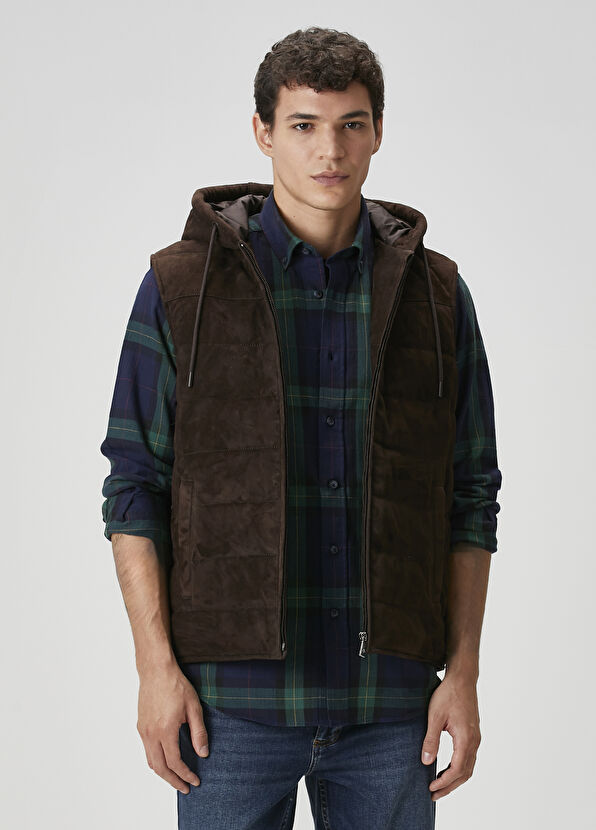 Beymen Club Dark Brown Hooded Suede Vest - 3