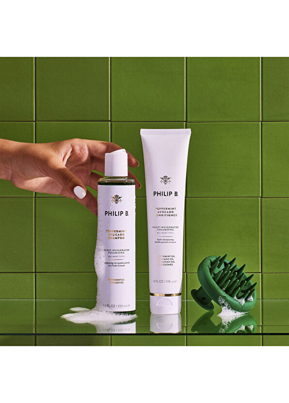 Philip B. Peppermint Avocado Scalp Invigorating Şampuan + Saç Kremi ve Saç Derisi Masaj Aleti Bakım Seti - 3