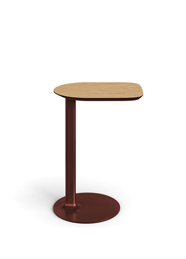 Borbo Como Burgundy Metal Legged Natural Wood Veneer Side Table - 1