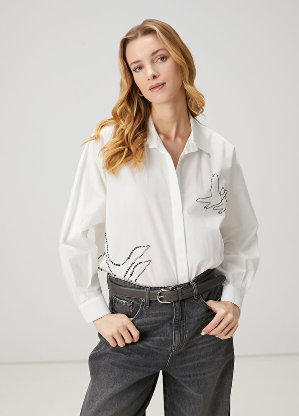 Beymen Club Kırık Beyaz Taşlı Logolu Gömlek - 1