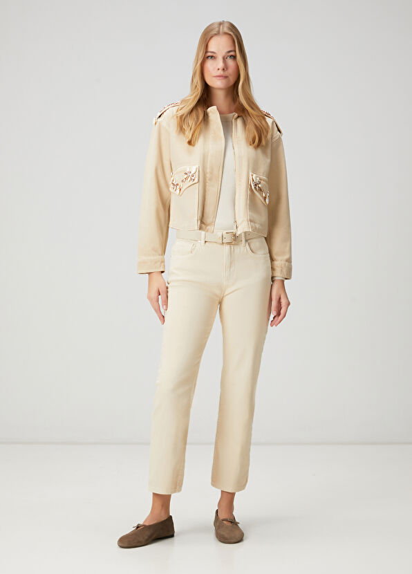Beymen Club Bej İşlemeli Denim Ceket - 2