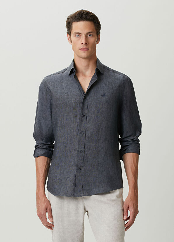 Beymen Club Comfort Fit Italian Collar Delave Linen Shirt - 2