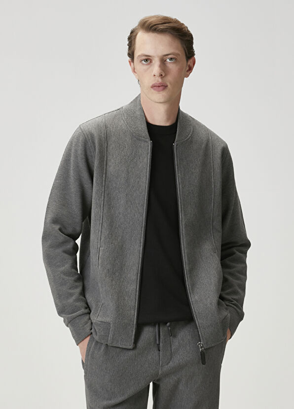 Beymen Club Antrasit Ottoman Dokulu Bomber Sweatshirt - 2