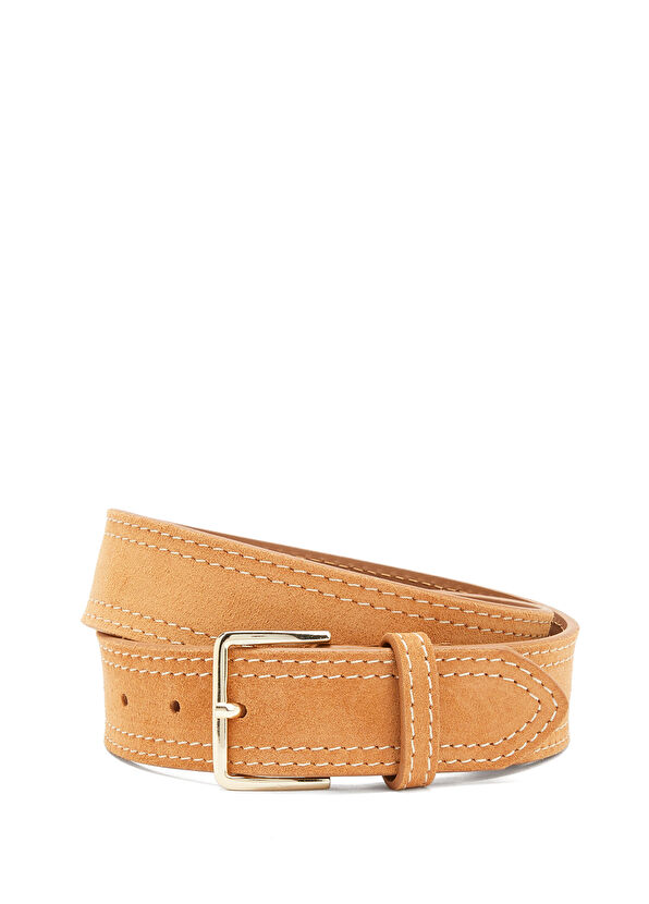 Beymen Club Taba Çift Dikiş Kadın Süet Kemer - 1