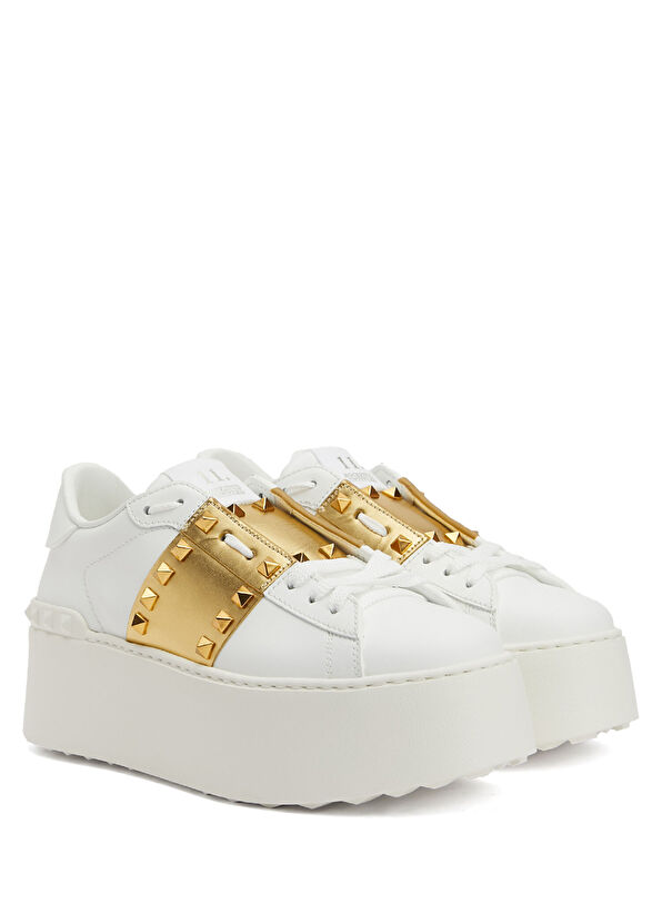 Rockstud Untitled Beyaz Gold Kadın Deri Sneaker - Görsel 4