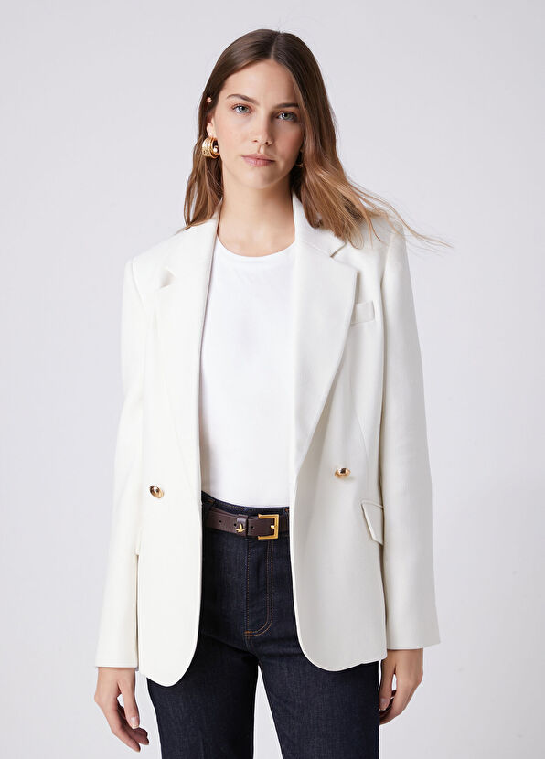 Beymen Club Off-White Double-Breasted Blazer - 1