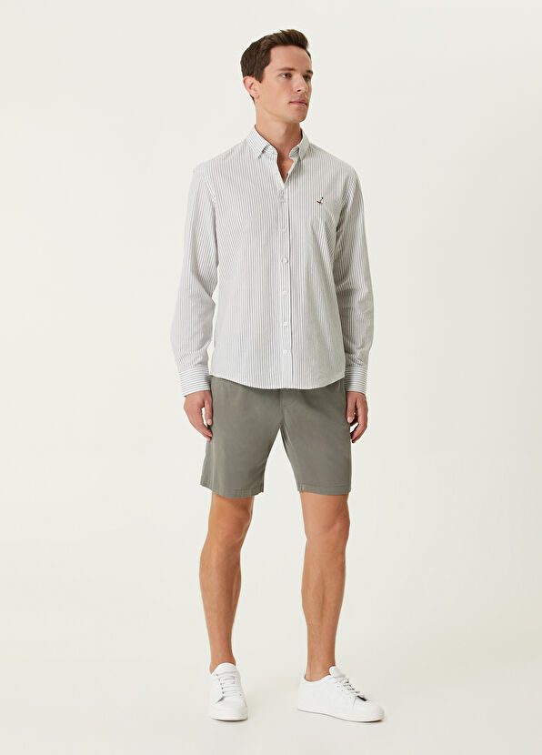 Beymen Club Comfort Fit Haki Çizgi Desenli Gofreli Gömlek - 3