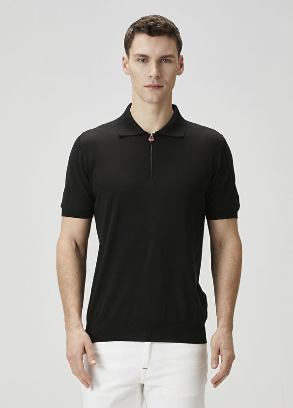 Kiton Siyah Polo Yaka Kısa Kollu Triko - 1