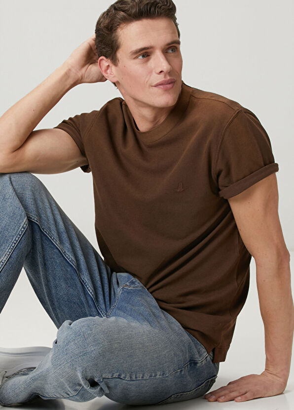 Beymen Club Açık Kahverengi Relax Fit Pamuk Keten Pike T-shirt - 4