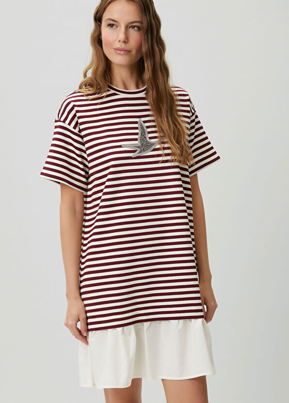 Beymen Club Beyaz Bordo Çizgili Taş Logolu Kısa Elbise - 2