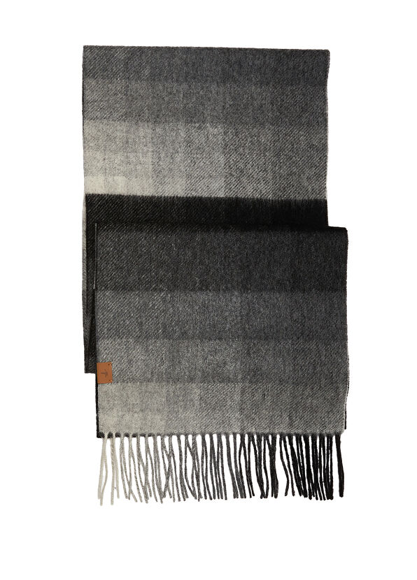 Beymen Club Gri Kare Desenli Erkek Yün Atkı - 1