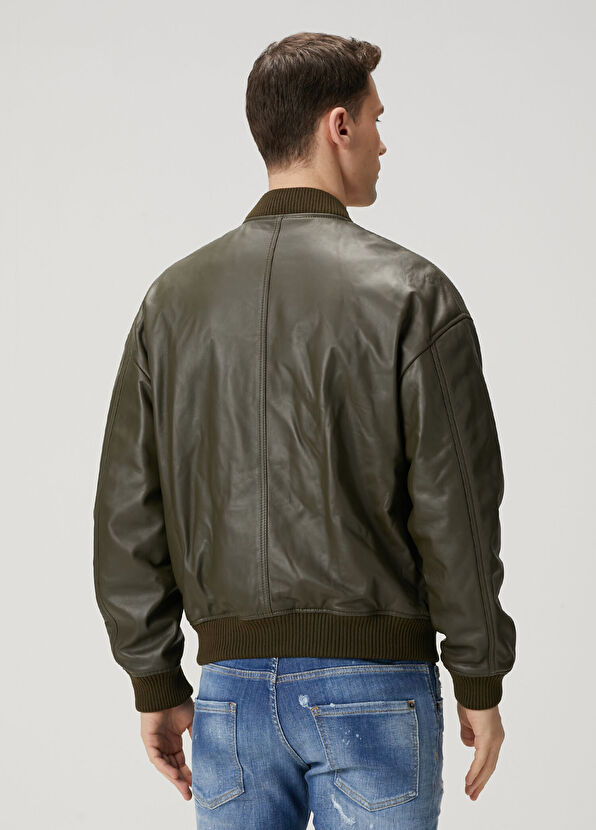 Dsquared2 Haki Deri Bomber Ceket - 4