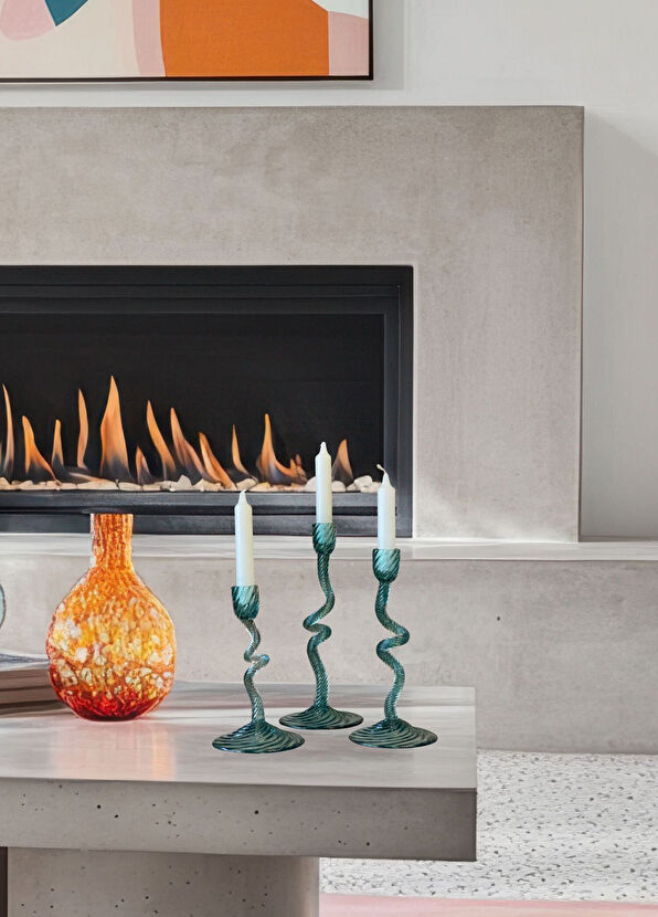 2in1 Design Studio Twister Green Glass 3-Piece Candlestick Set - 2