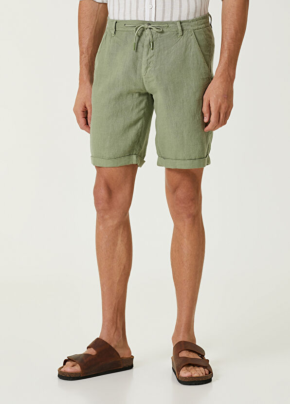 Beymen Club Regular Fit Yeşil Beli Kordonlu Keten Şort - 2