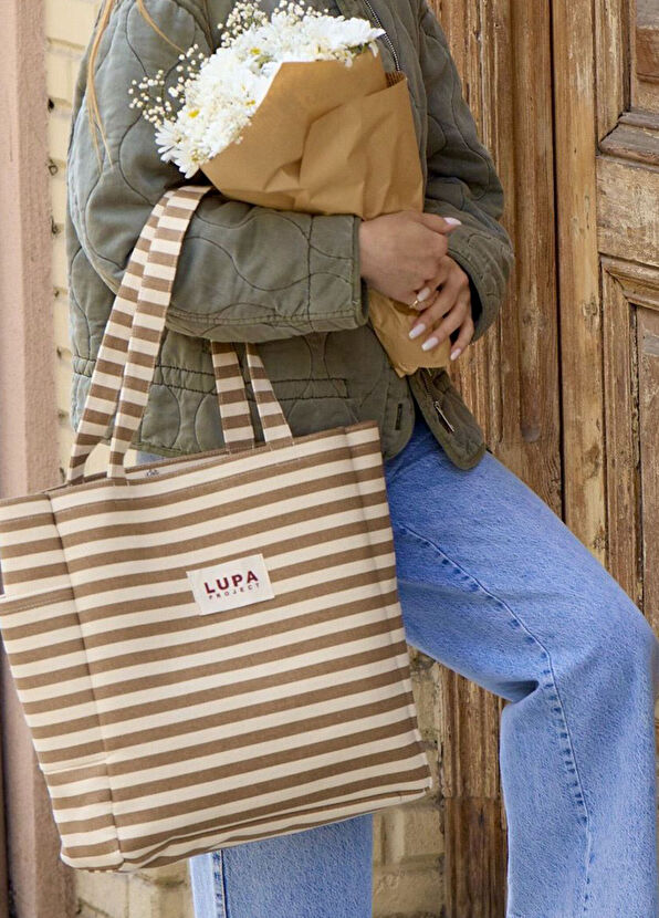 Lupa Project Bonnie Brown Cream Striped Unisex Shoulder Bag - 2
