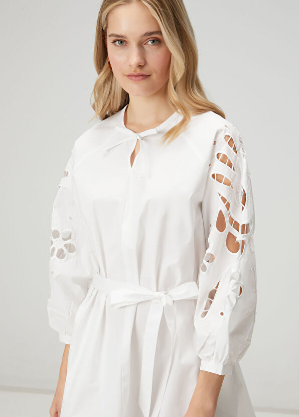 Beymen Club Kırık Beyaz Nakışlı Çan Kesim Mini Elbise - 2