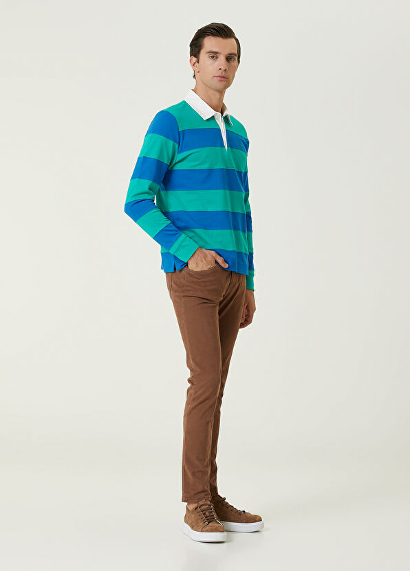 Beymen Club Green Blue Striped Polo Sweatshirt - 3