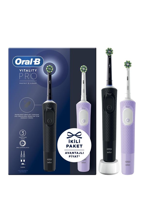 Oral-B D103 Vitality Pro Cross Action Siyah Lila 2'li Şarjlı Diş Fırçası - 2
