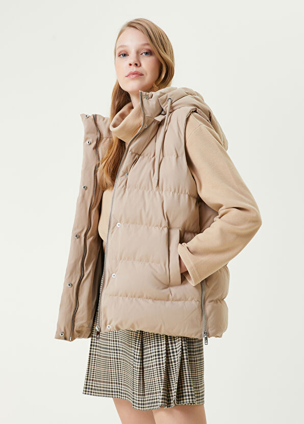 Beymen Club Bej Kapüşonlu Puff Yelek - 1