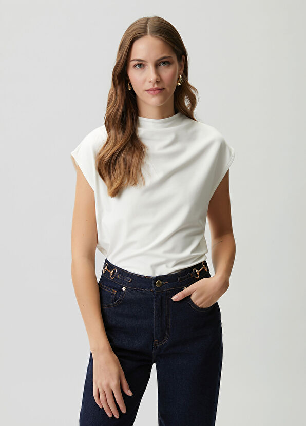 Beymen Club Kırık Beyaz Drape Detaylı T-shirt - 1