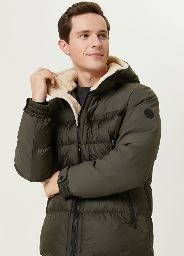 Beymen Club Khaki Hooded Shearling Detailed Puff Coat - 2