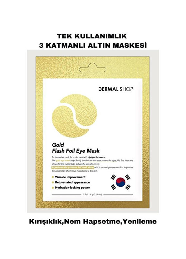 Dermal Gold Flash Foil Eye Mask 3 Katmanlı Altın Göz Altı Torbalarına Karşı Kağıt Göz Maskesi 5'li Set 4 gr - 2