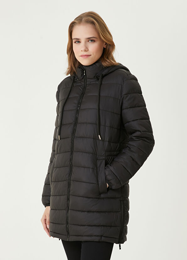 Beymen Club Siyah Kapüşonlu Bele Oturan Puff Kaban - 1