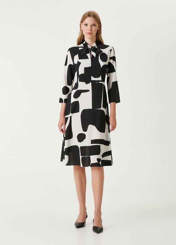 Beymen Club Black White Patterned Midi Silk Dress - 2