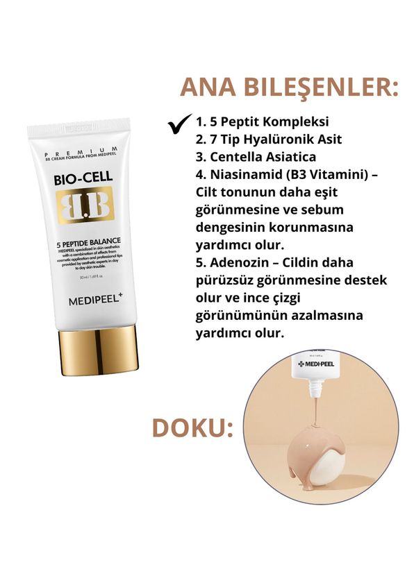 MEDIPEEL 5 Peptide Balance Bio-Сell Peptit İçeren BB Krem 50 ml  - 2