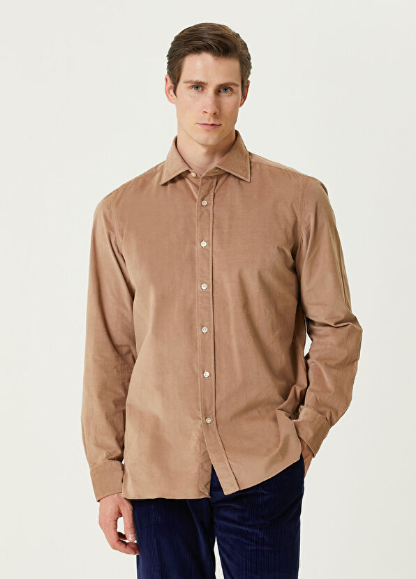 Luigi Borrelli Bej Kadife Gömlek - 1