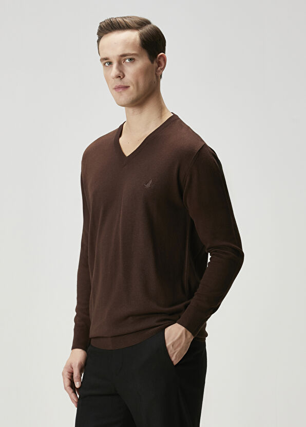 Beymen Club Brown V-Neck Sweater - 1
