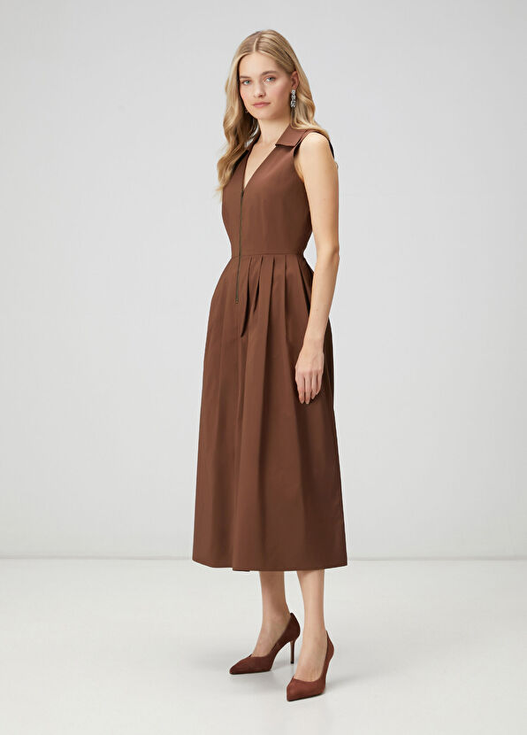 Beymen Club Brown Midi Taffeta Shirt Dress - 4