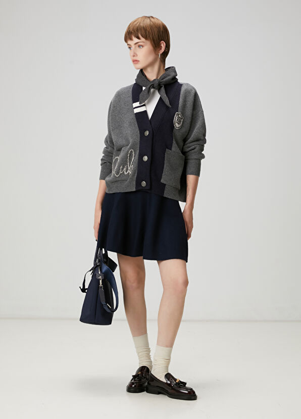 Beymen Club Grey Embroidered Cardigan With Logo - 2