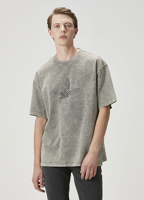 Beymen Club Gri Logo Baskılı Oversize T-shirt - 1