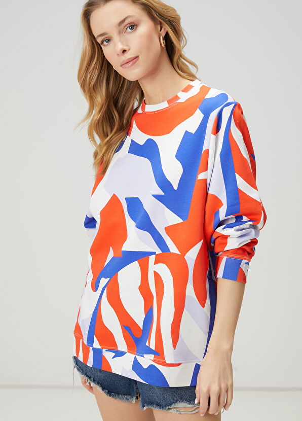 Beymen Club Blue Coral Logo Patterned Sweatshirt - 1