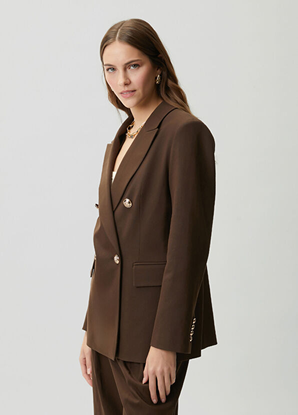 Beymen Club Kahverengi Kruvaze Keten Blazer - 4