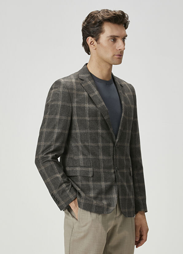 Beymen Club Kahverengi Ekose Desenli Yün Ceket - 3