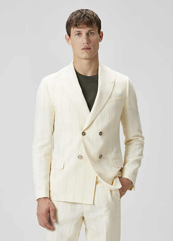 Beymen Club White Stripes Double-Breasted Jacket - 2