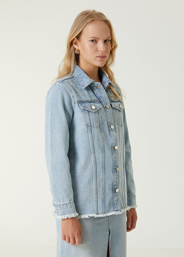 Beymen Club Mavi İşlemeli Logolu Denim Ceket - 4