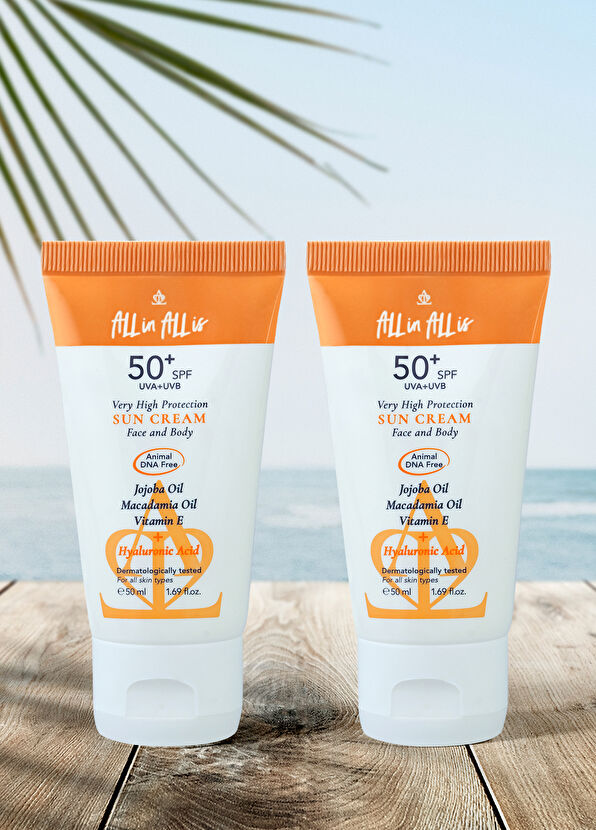 All in All is Hyalüronik Asit ve Jojoba Yağı içeren SPF50+ Tüm Ciltler için Yüksek Korumalı 2'li Güneş Kremi 50 ml - 2