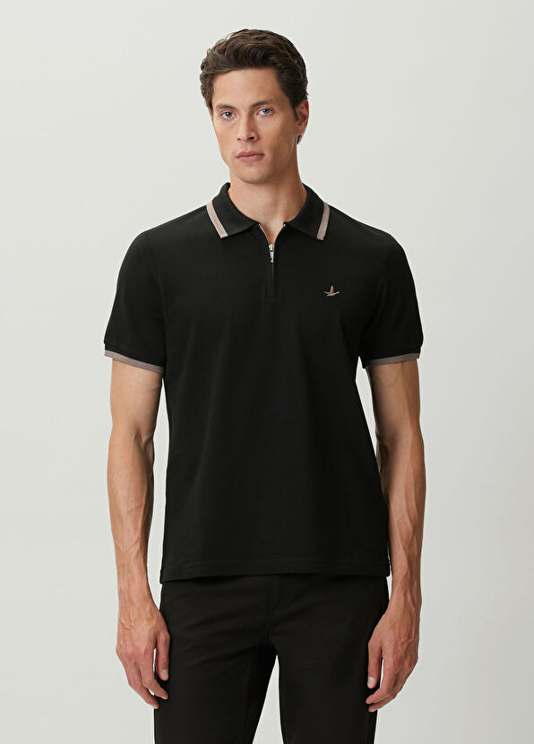 Beymen Club Mink Black Polo Zippered T-Shirt - 1